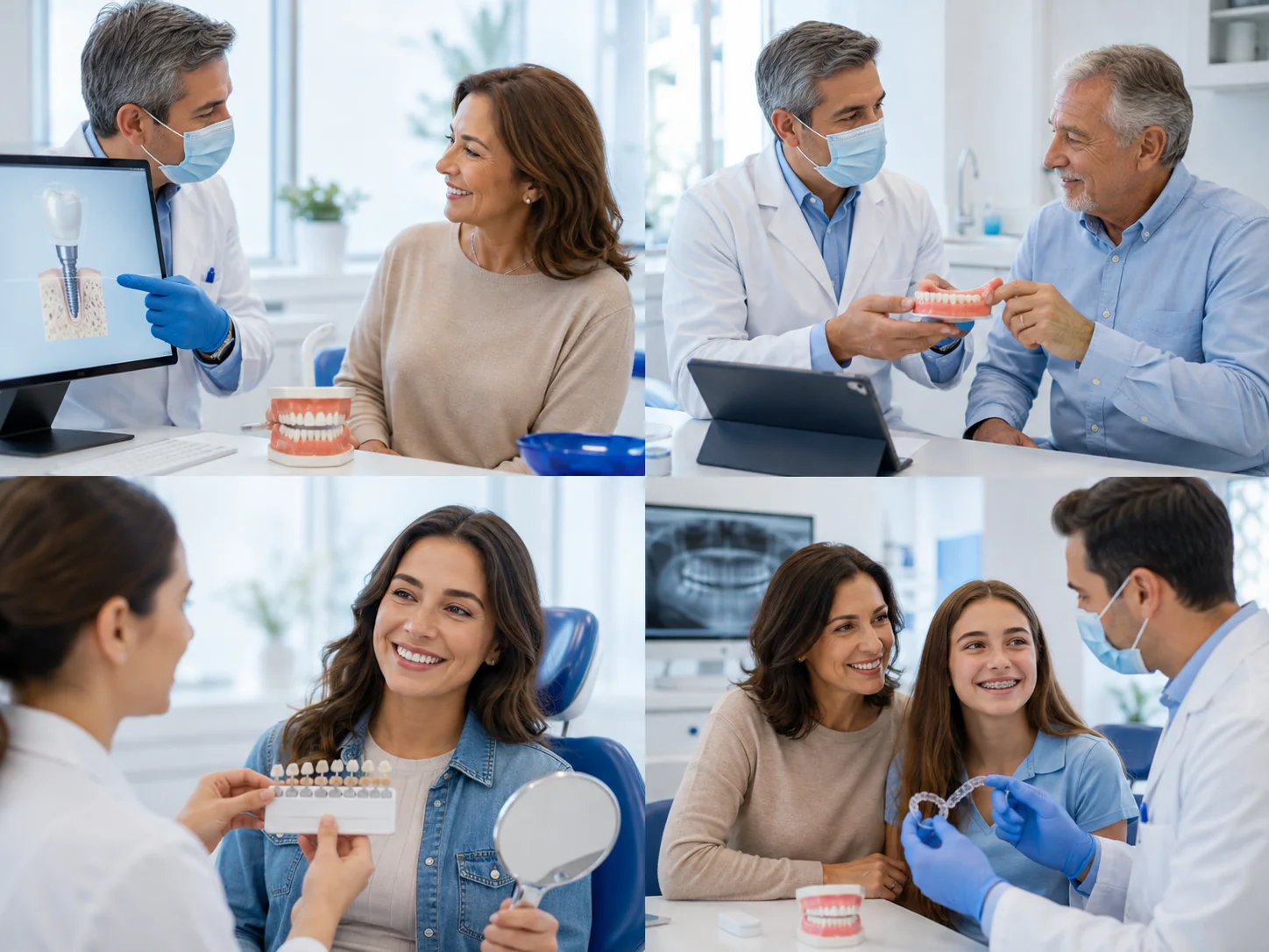 Composição com consultas de implantes, prótese, estética dental e ortodontia